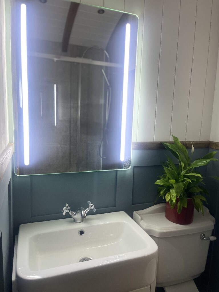 Bathroom vanity unit with illuminated mirror