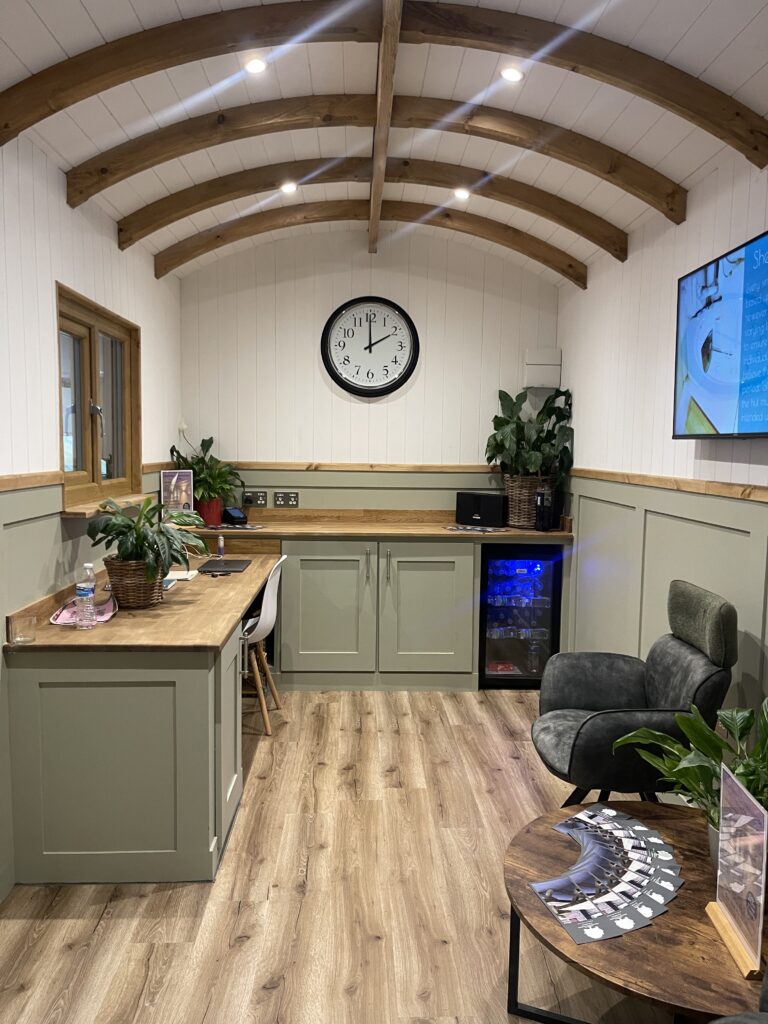 The inside of a Southdown shepherd hut handcrafted by Moorlands Garden Furniture